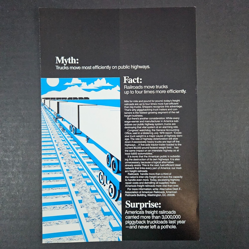 1980 Association of American Railroads Vintage Print Ad Truck Myth Washington DC